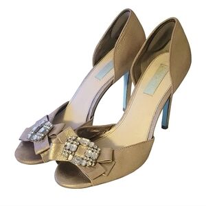 Betsey Johnson Glam Metallic D'Orsay Peep-Toe Pumps Sz 10